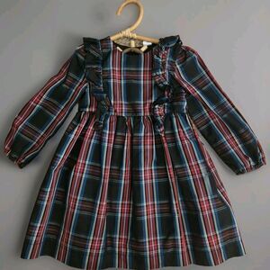GAP‎ BABY GIRL'S HOLIDAY RED PLAID LONG SLEEVE RUFFLE LINED TAFFETA DRESS Sz 5Y